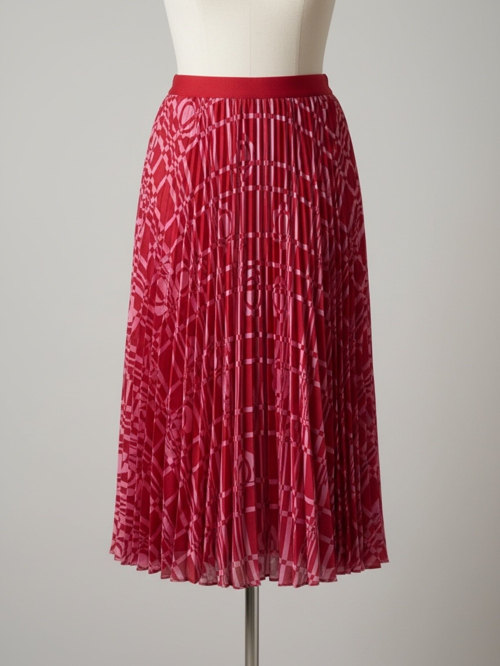 Maeve Anthropologie Pleated Midi Skirt | Size 6 | Pink Red Geo Print  NWT